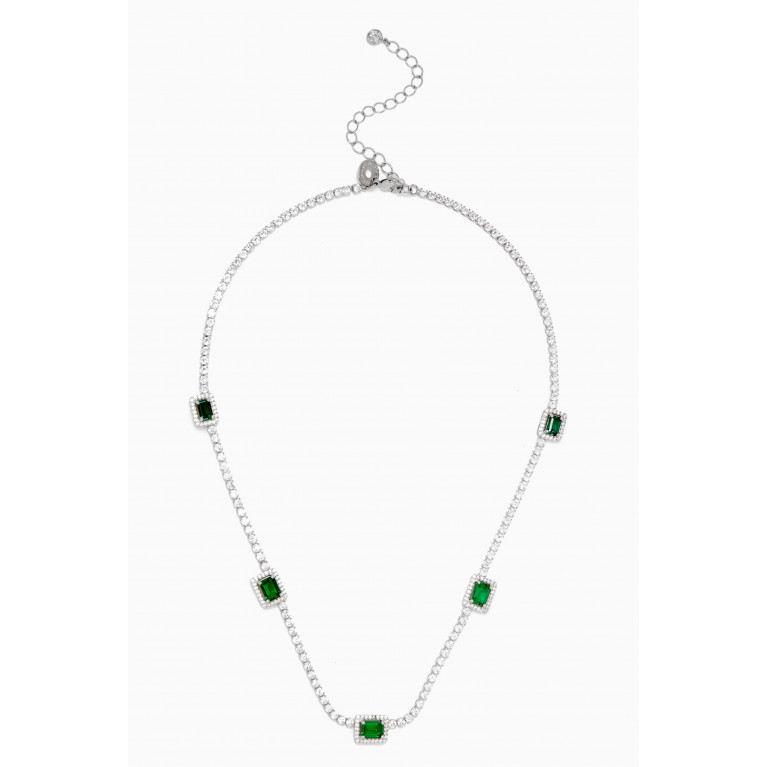 CZ by Kenneth Jay Lane - Emerald Pave CZ Necklace in Rhodium-plated Brass