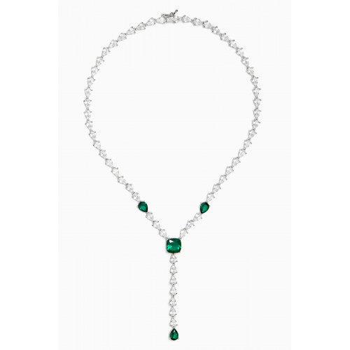 CZ by Kenneth Jay Lane - Round Pear Station Glam Y Necklace in Rhodium-plated Brass