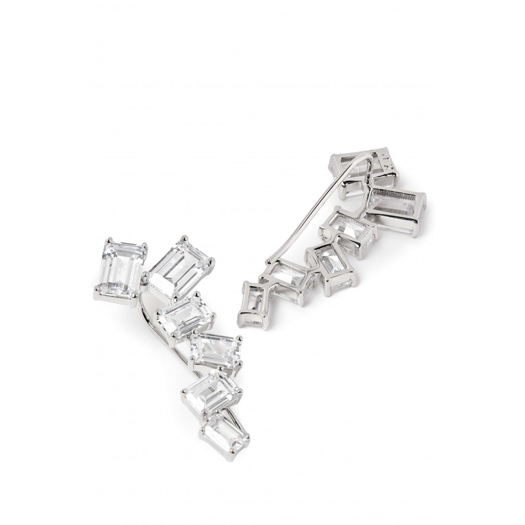 CZ by Kenneth Jay Lane - Baguette Scatter Crawler Earrings in Rhodium-plated Brass