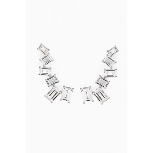 CZ by Kenneth Jay Lane - Baguette Scatter Crawler Earrings in Rhodium-plated Brass