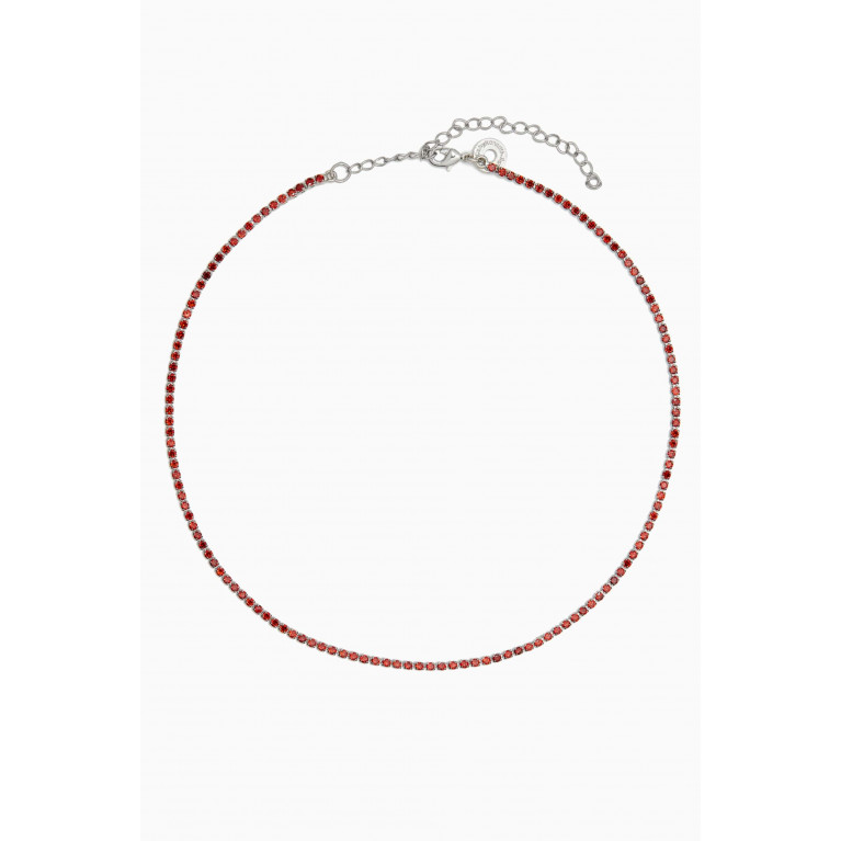 CZ by Kenneth Jay Lane - Tennis Necklace in Rhodium-plated Brass Red