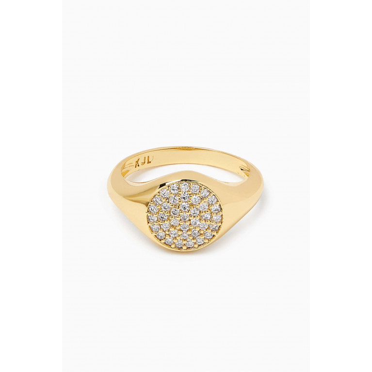 CZ by Kenneth Jay Lane - Pave Circle Signet Ring in Gold-plated Brass