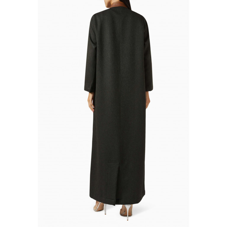 ZAH Design - Contrast-trim Textured Abaya in Cotton-blend