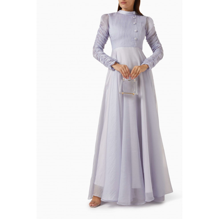 NASS - Ruched-sleeve Maxi Dress in Organza Grey
