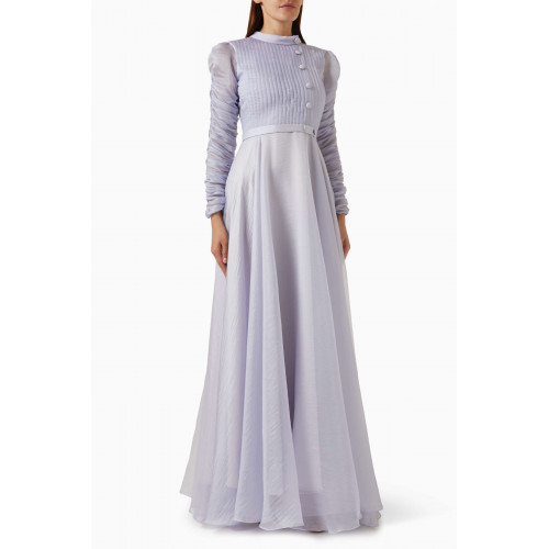 NASS - Ruched-sleeve Maxi Dress in Organza Grey