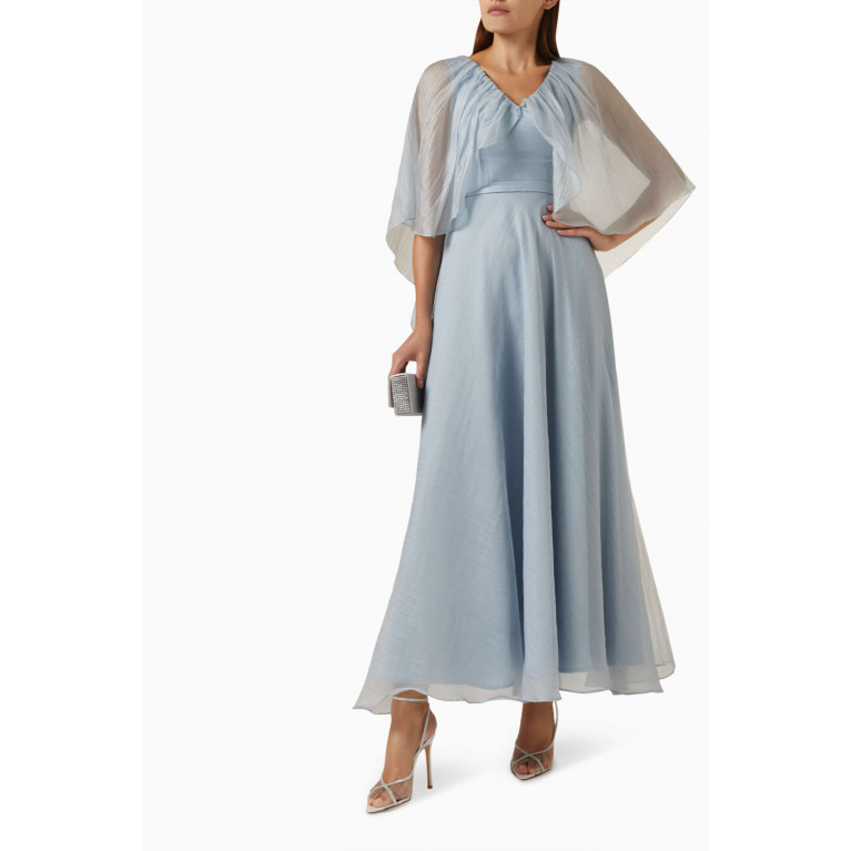 NASS - Cape-sleeve Maxi Dress in Organza Grey