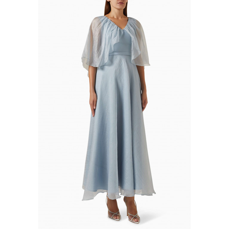 NASS - Cape-sleeve Maxi Dress in Organza Grey