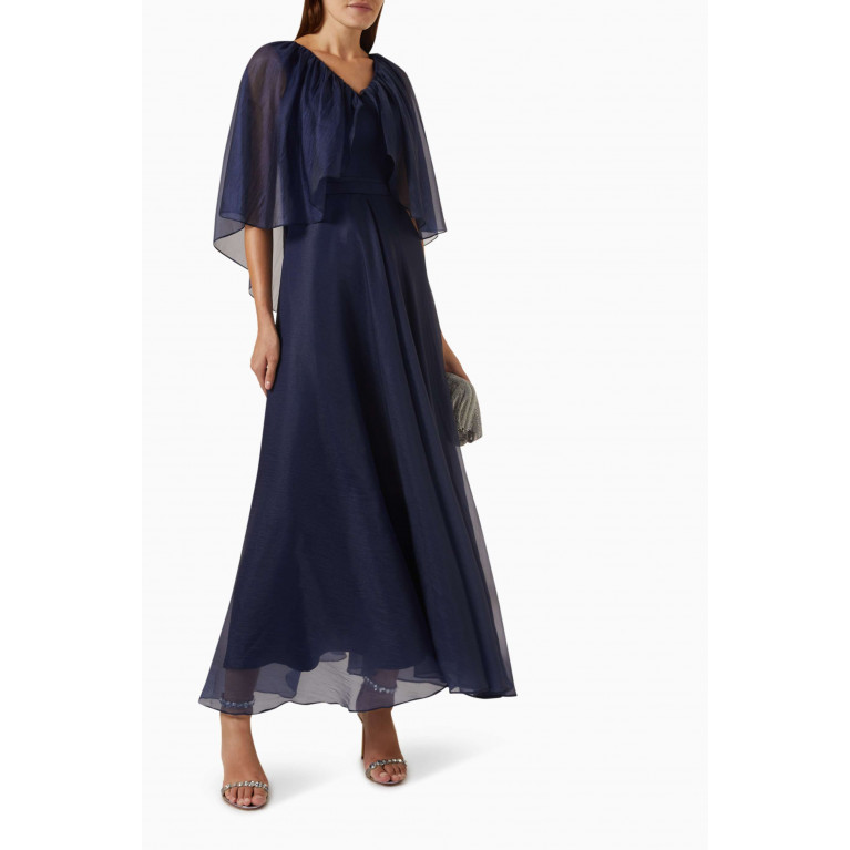 NASS - Cape-sleeve Maxi Dress in Organza Blue