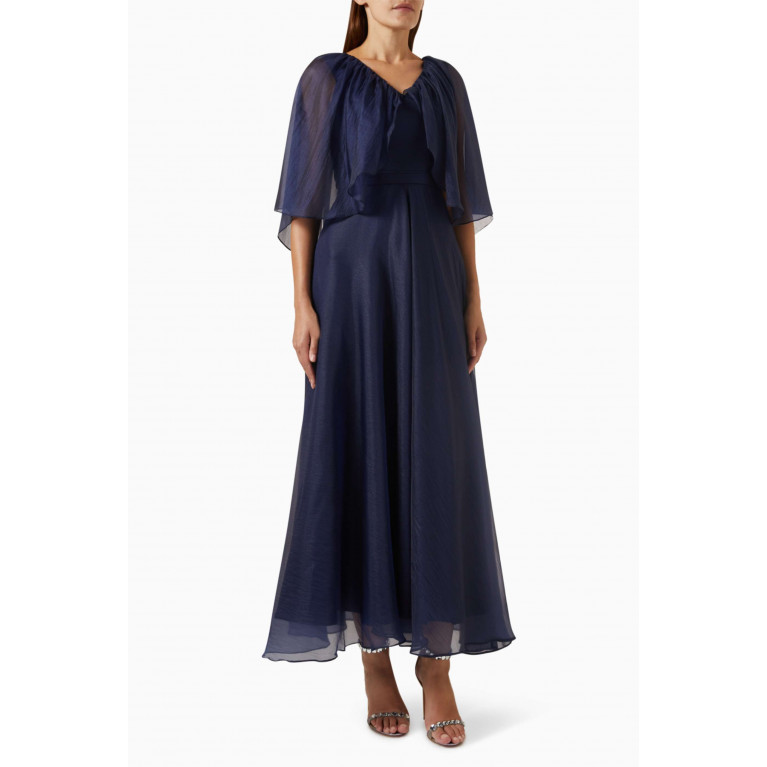 NASS - Cape-sleeve Maxi Dress in Organza Blue