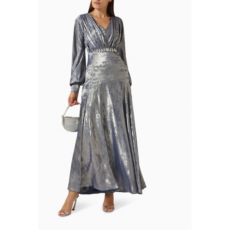 NASS - Metallic-print Maxi Dress in Silk Grey