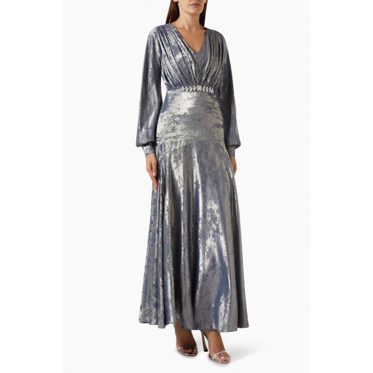 NASS - Metallic-print Maxi Dress in Silk Grey
