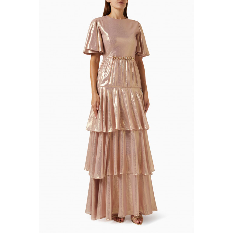 NASS - Tiered Maxi Dress in Metallic-organza Pink