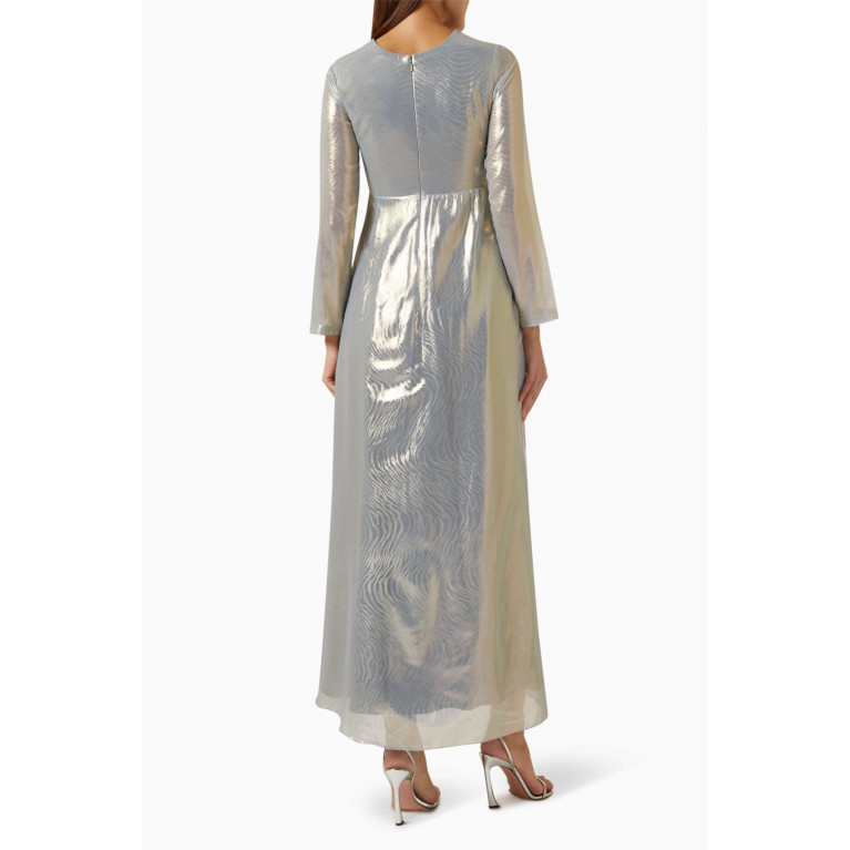 NASS - Ruffled Maxi Dress in Metallic-organza Grey