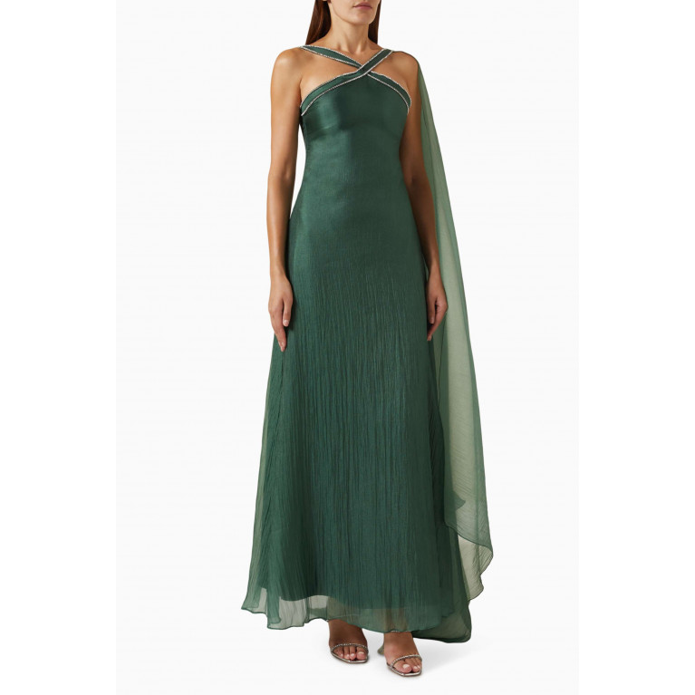 NASS - Halter-neck Embellished Maxi Dress in Organza Green