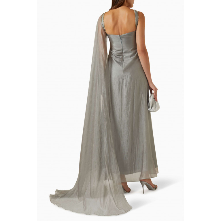 NASS - Halter-neck Embellished Maxi Dress in Organza Grey