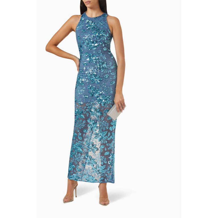 Elle Zeitoune - Adaline Dress in Crochet & Sequin Lace Blue
