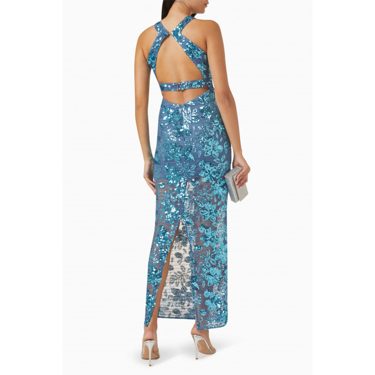 Elle Zeitoune - Adaline Dress in Crochet & Sequin Lace Blue