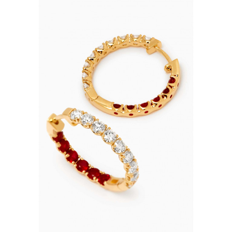 Fergus James - Crescent Ruby & Diamond Hoop Earrings in 18kt Yellow Gold
