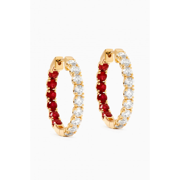Fergus James - Crescent Ruby & Diamond Hoop Earrings in 18kt Yellow Gold