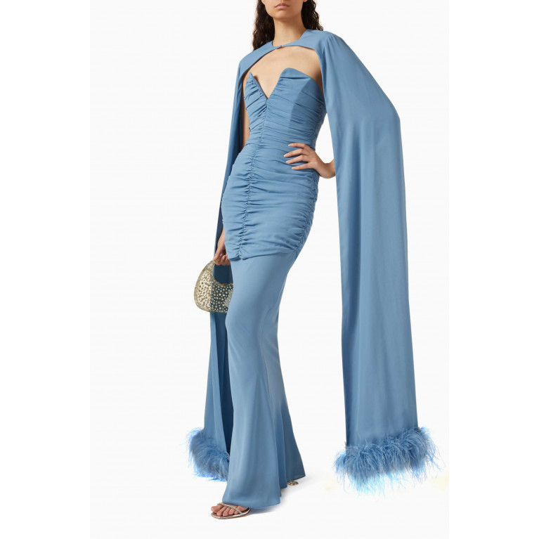 De La Vali - Darling Maxi Cape Dress in Claret Chiffon Blue