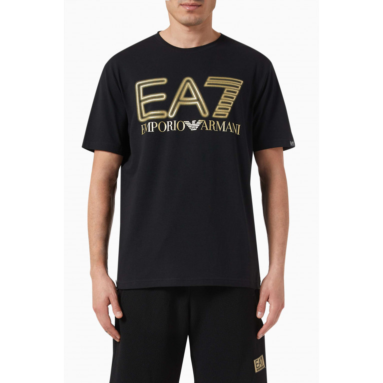 Emporio Armani - EA7 Macro Train Logo Series T-Shirt in Cotton-blend Black