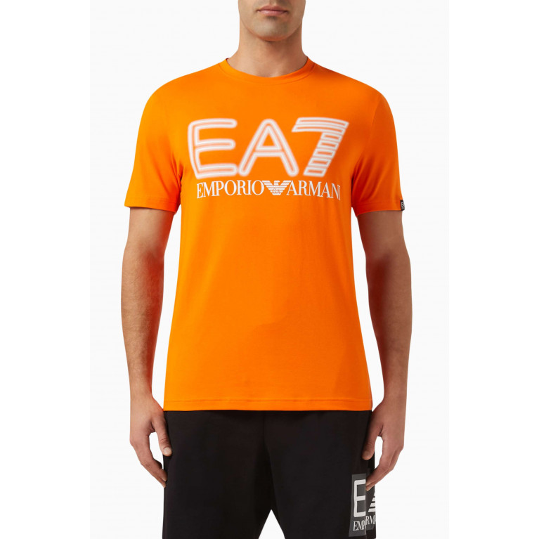Emporio Armani - EA7 Macro Train Logo Series T-Shirt in Cotton-blend Orange