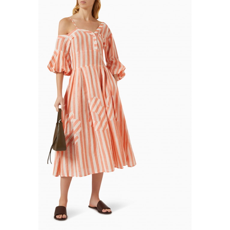 Lovebirds - Off-shoulder Stripe Dress in Linen