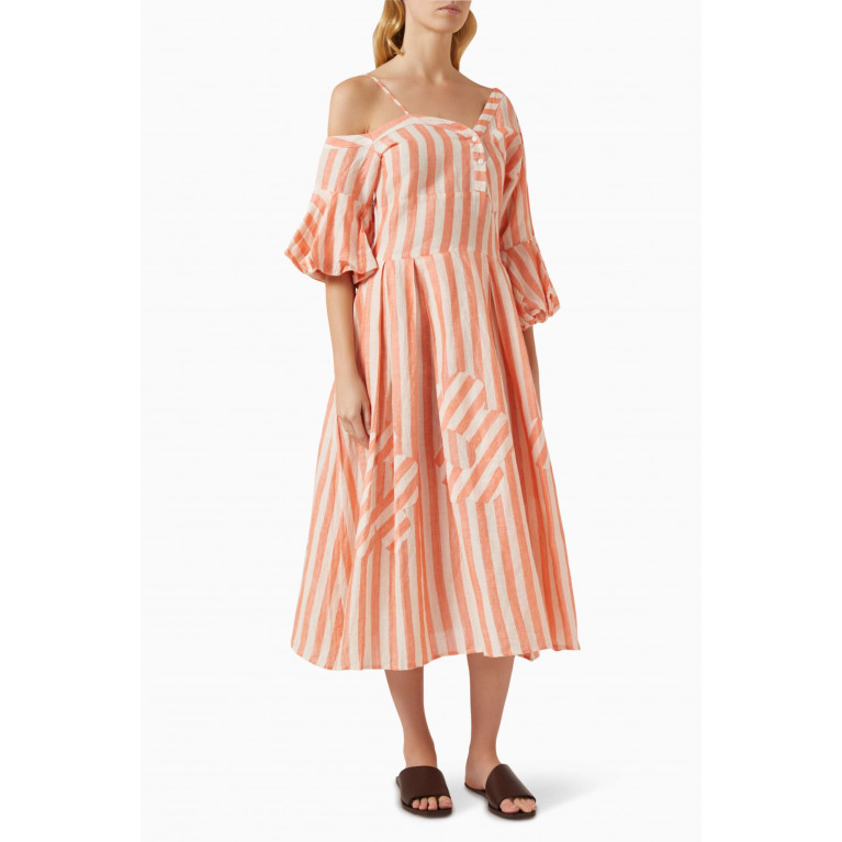 Lovebirds - Off-shoulder Stripe Dress in Linen