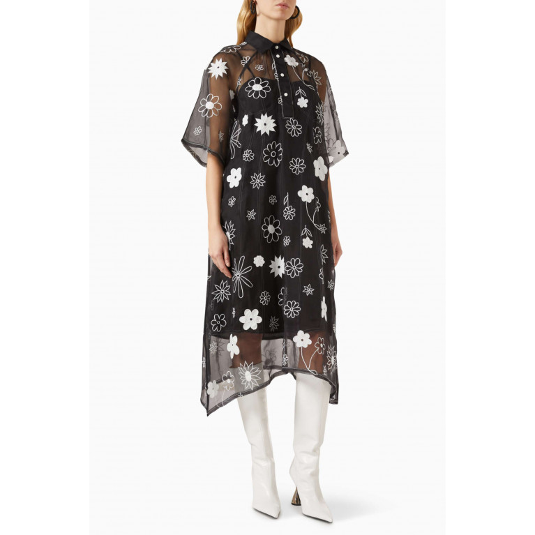 Lovebirds - Embroidered Midi Dress in Silk Organza