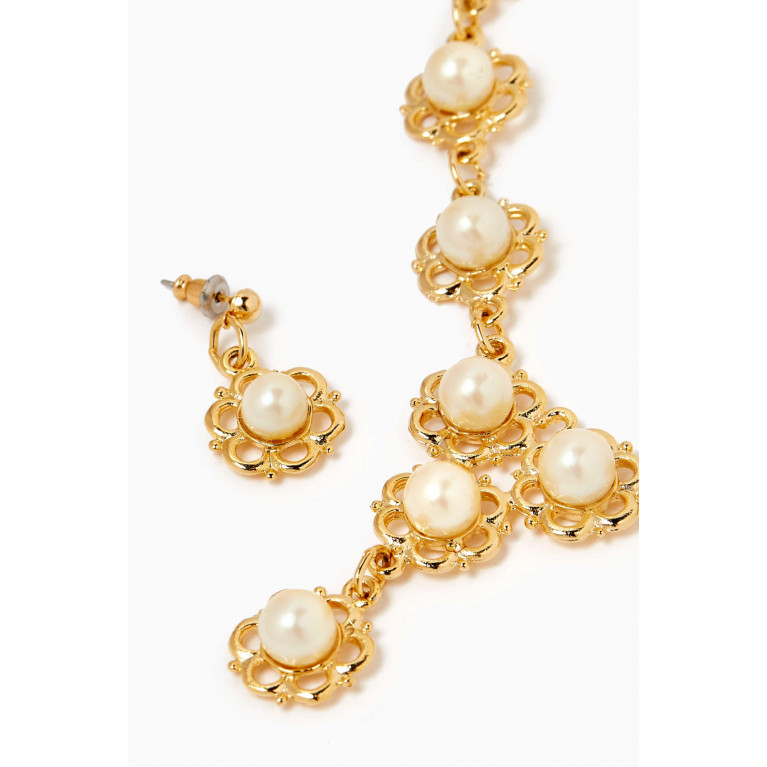 Susan Caplan - Rediscovered 1980s Vintage Faux Pearl Necklace & Earrings Set