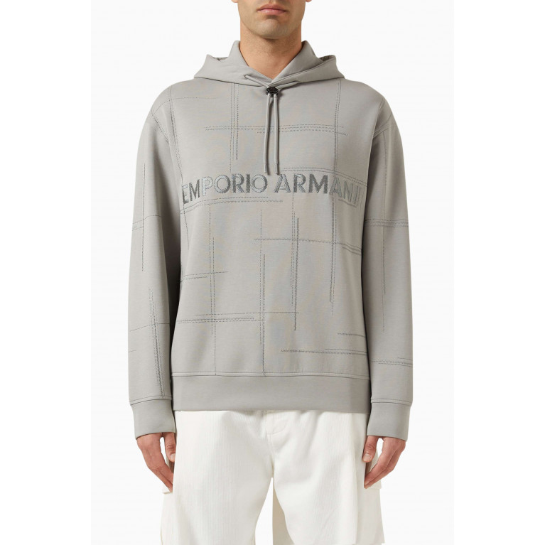 Emporio Armani - Embroidered Logo Hoodie in Cotton-blend Grey