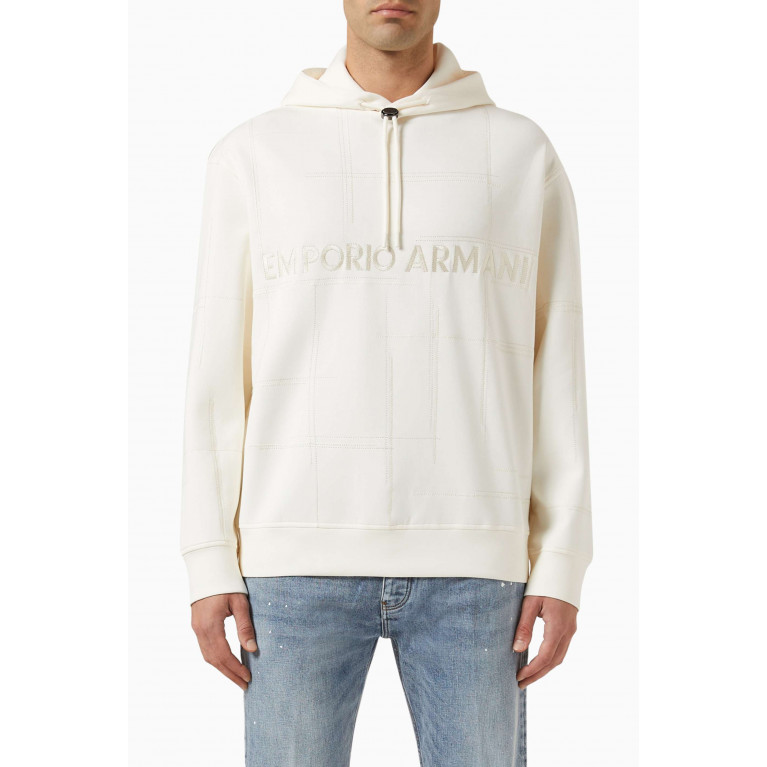 Emporio Armani - Embroidered Logo Hoodie in Cotton-blend Neutral