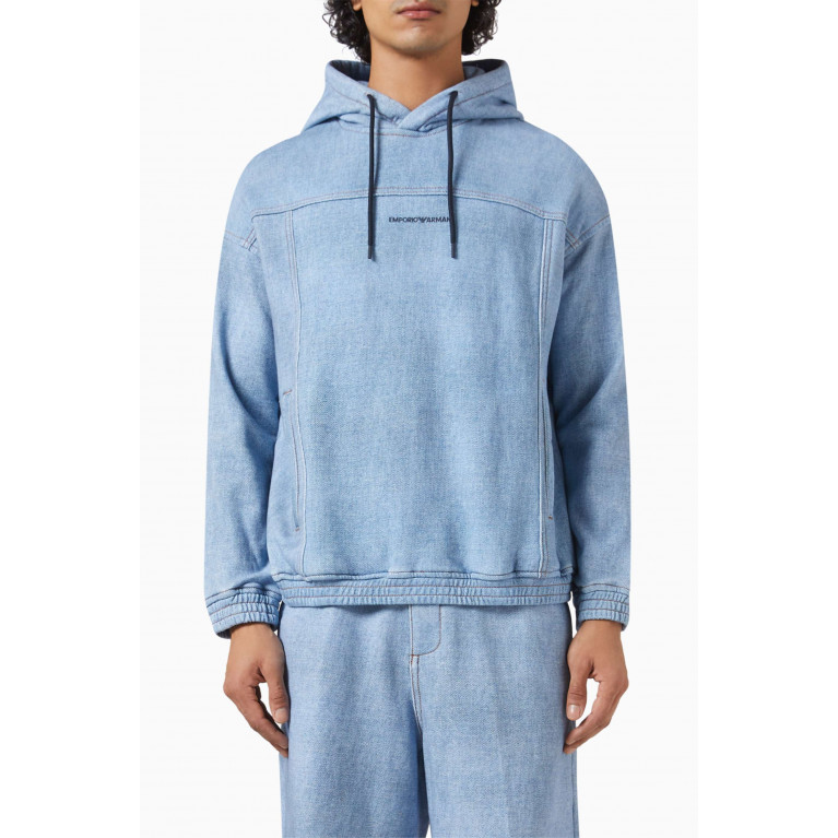 Emporio Armani - Denim-print Hooded Sweatshirt in Jersey