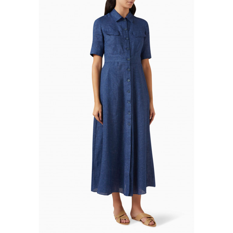 Emporio Armani - Button-down Shirt Dress in Linen-blend Blue