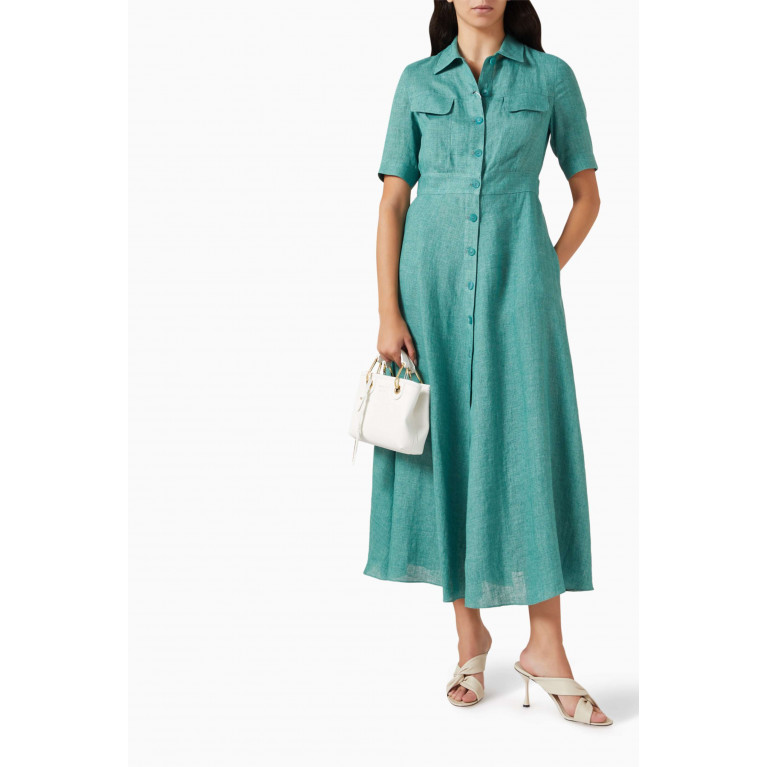 Emporio Armani - Button-down Shirt Dress in Linen-blend Green