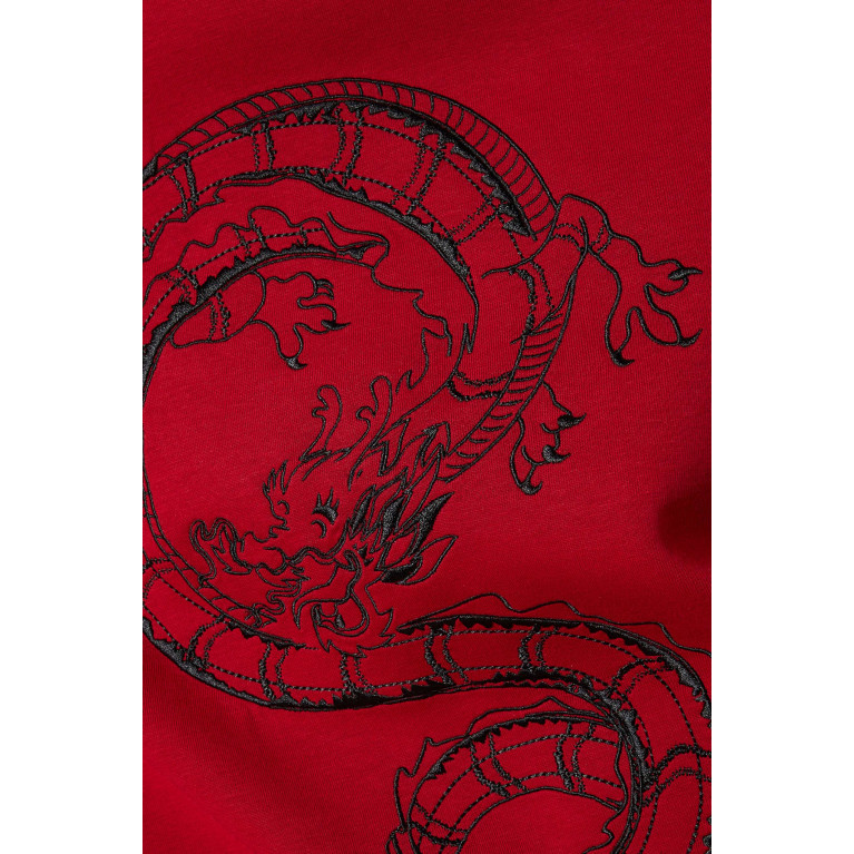 Emporio Armani - EA Logo Dragon Print Hooded Sweatshirt in Cotton Jersey Red