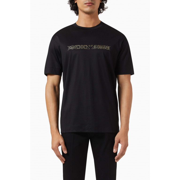 Emporio Armani - EA Text Logo T-shirt in Cotton Blend