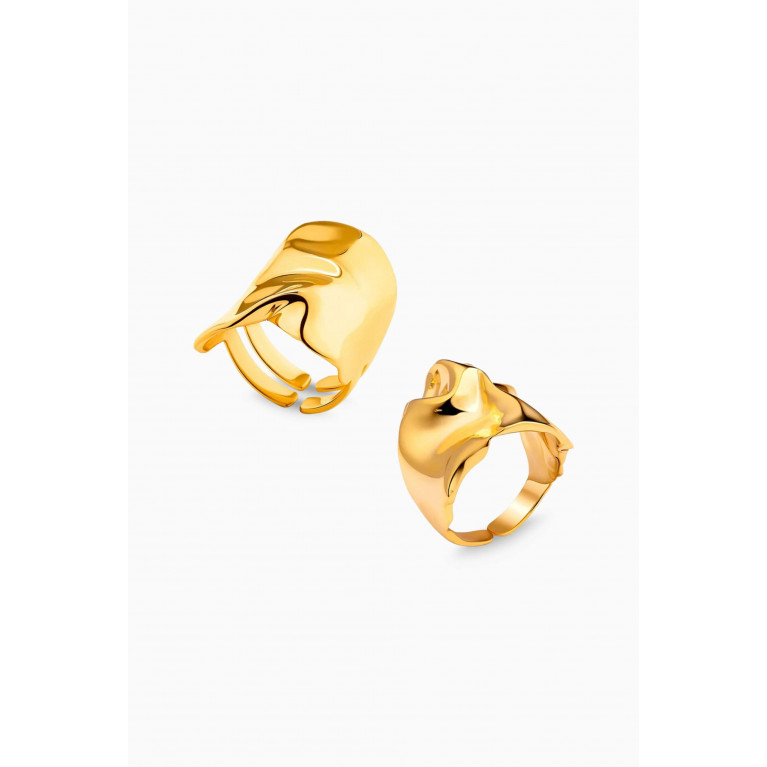 Misho - Flow Combination Rings in 22kt Gold-plated Bronze