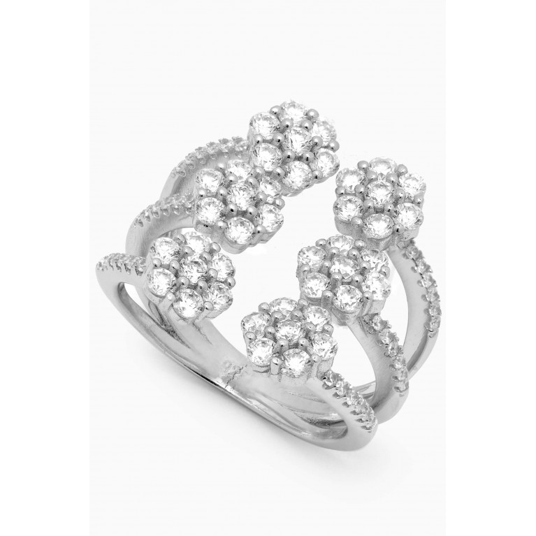 KHAILO SILVER - Flower Shaped Stones Open Ring in Sterling Silver