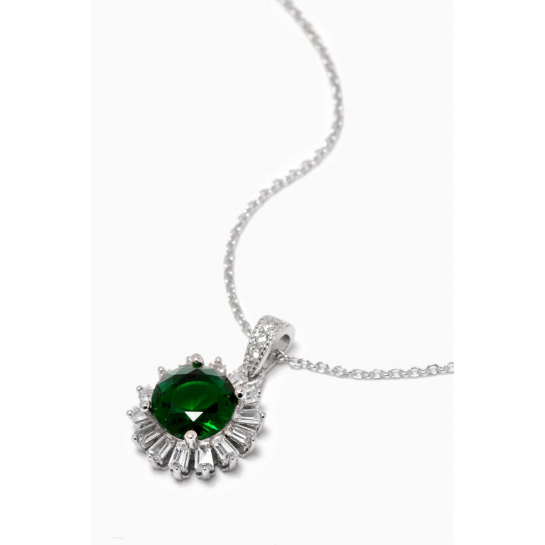 KHAILO SILVER - Emerald Stone Pendant Necklace in Sterling Silver