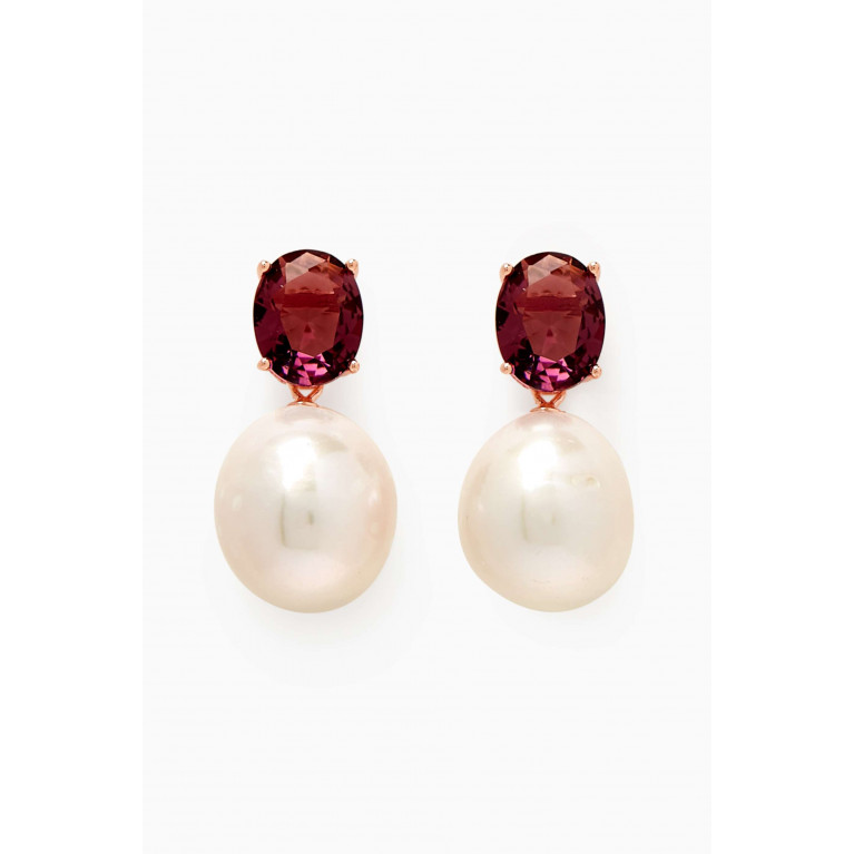 Tai Jewelry - Oval CZ & Pearl Drop Earrings in Rose Gold-vermeil