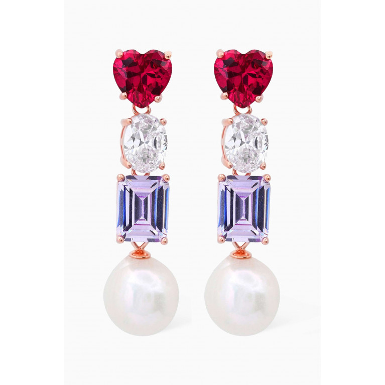 Tai Jewelry - Heart Crystal & Pearl Drop Earrings in Rose Gold-vermeil