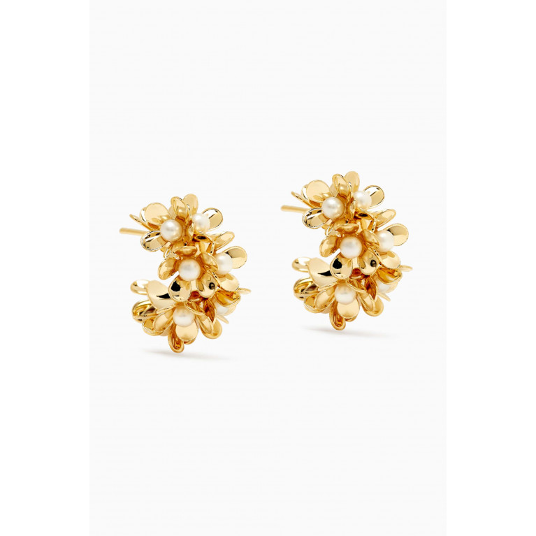 Tai Jewelry - Floral Pearl Hoops in Gold-plated Brass