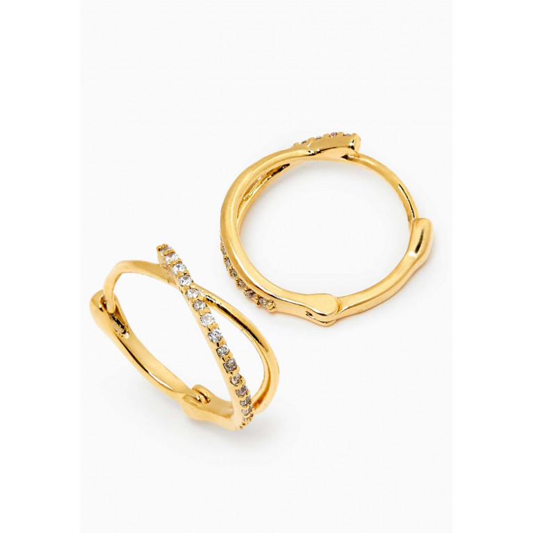 Tai Jewelry - Crossover Pavé Crystal Hoops in Gold-plated Brass