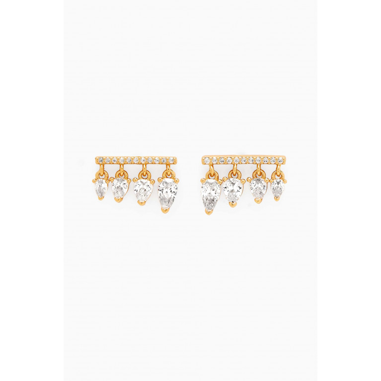 Tai Jewelry - Pavé Crystal Bar Stud Earrings in Gold-plated Brass