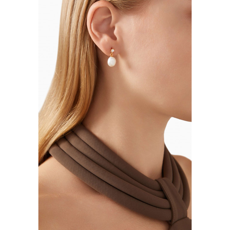 Tai Jewelry - Simple Crystal Pearl Drop Earrings in Gold-vermeil