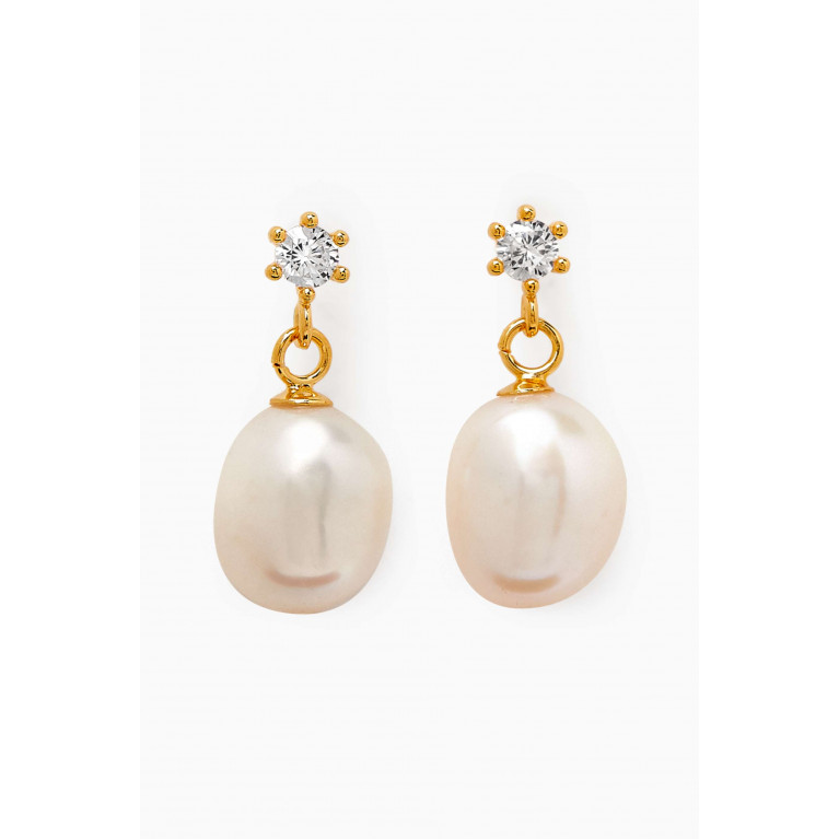 Tai Jewelry - Simple Crystal Pearl Drop Earrings in Gold-vermeil