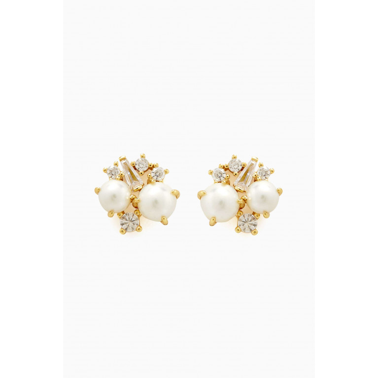 Tai Jewelry - Pearl & Crystal Stud Earrings in Gold-plated Brass
