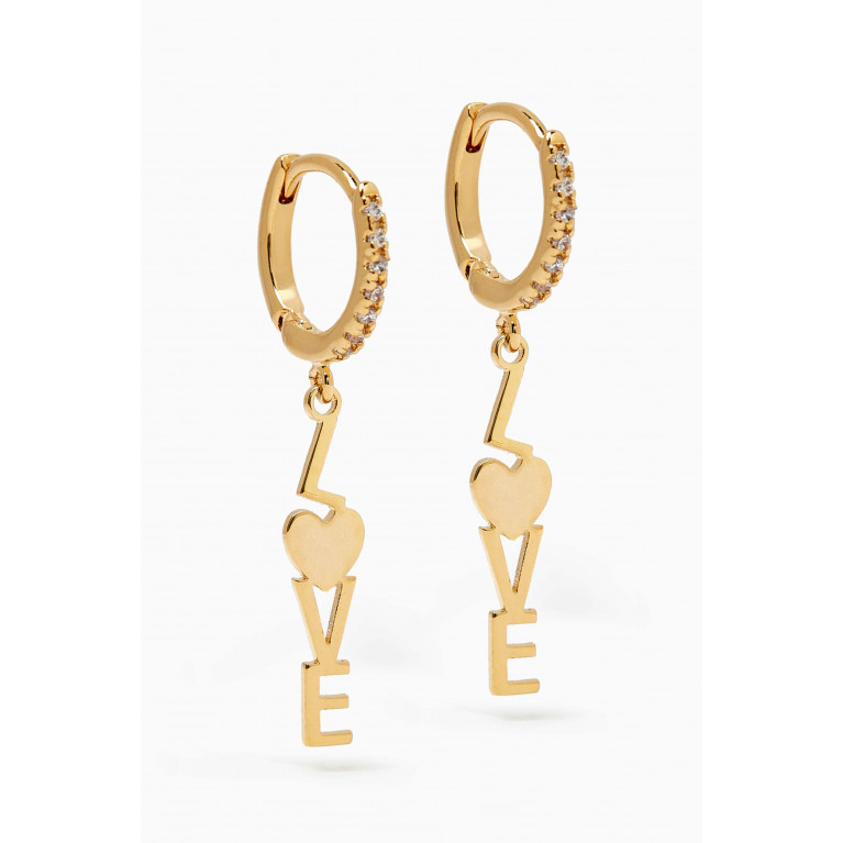 Tai Jewelry - Love Drop Crystal Hoops in Gold-plated Brass