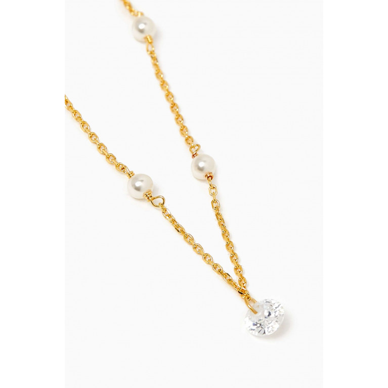 Tai Jewelry - Pearl & Floating Crystal Necklace in Gold-vermeil
